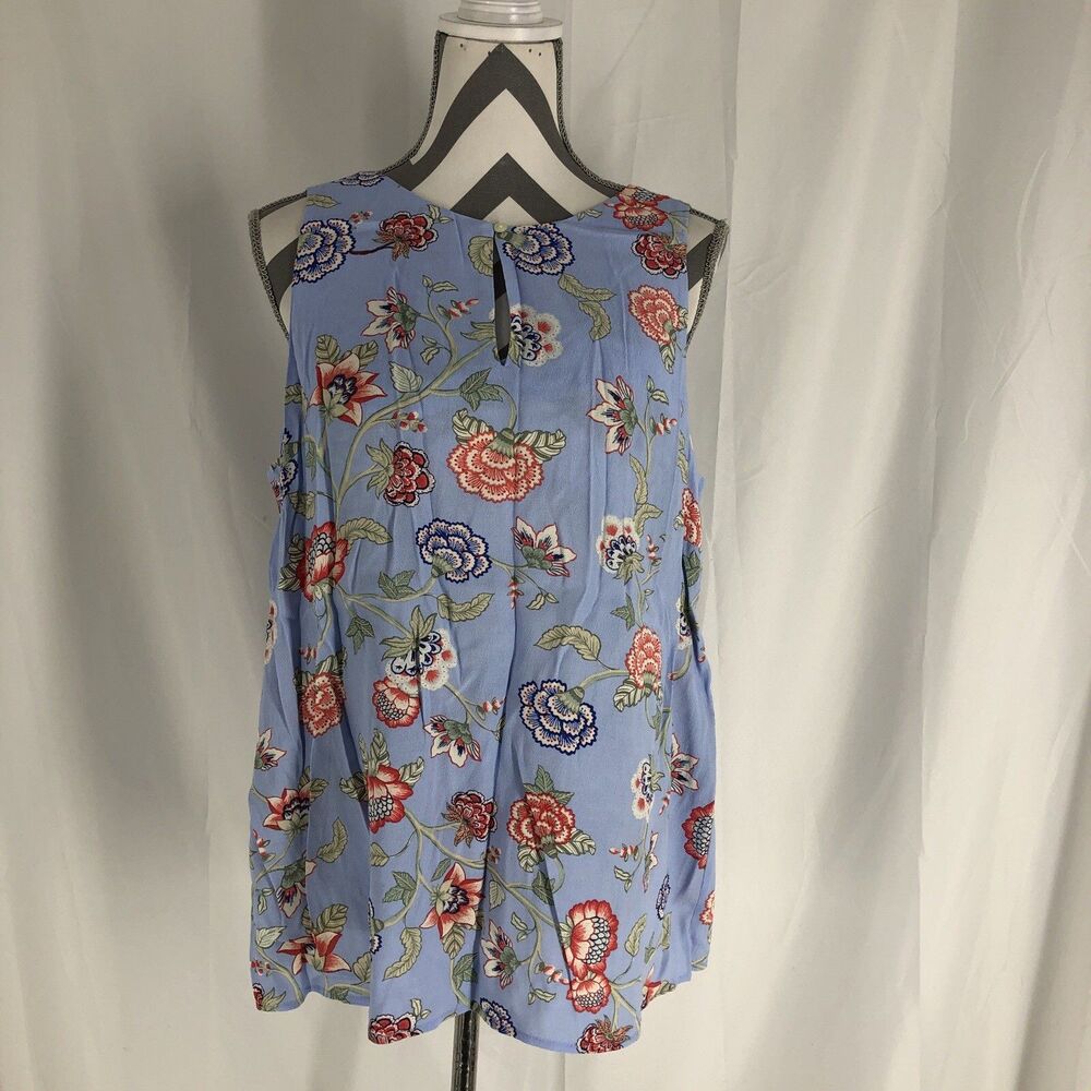 Loft Floral Keyhole Front Open Back Tie Sleeveless Blouse L Cottagecore Boho